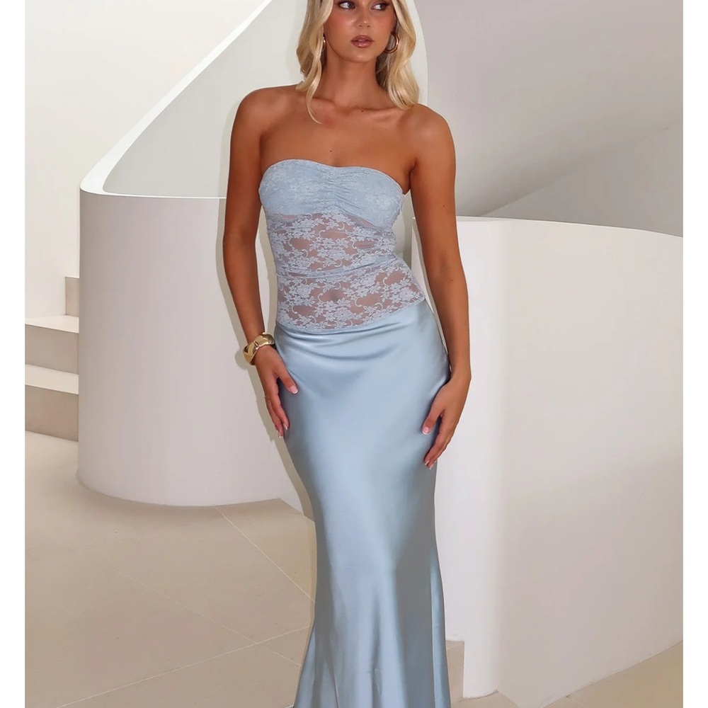 White Fox Boutique Strapless Light Blue Dress